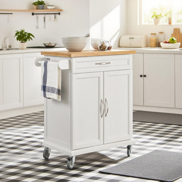 Penn Solid Wood Top Kitchen Cart