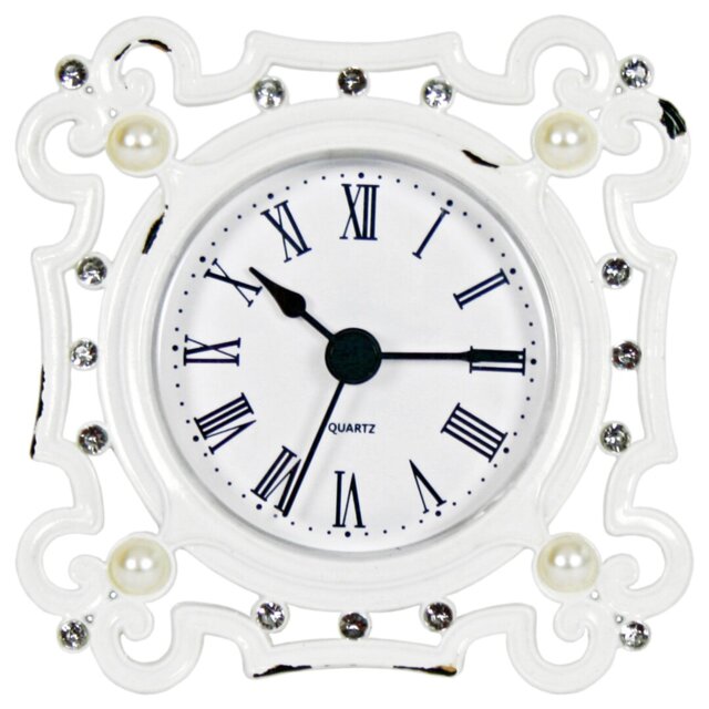 Antik Roman Numeral Metal Quartz Movement / Crystal Tabletop Clock in White