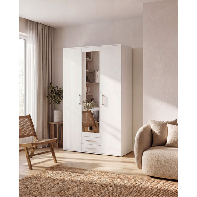 Taby 2 Three Door Wardrobe Mirror 121cm 2 Drawers 4 Shelves