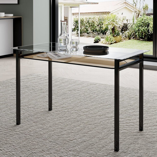 Alecsis Glass Top Metal Base Dining Table