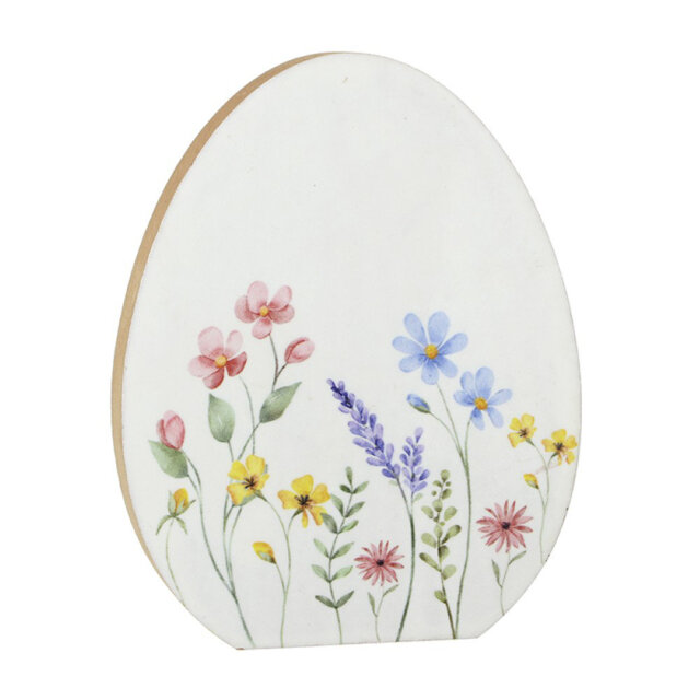 Floral Print White Mdf Egg Ornament