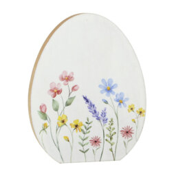 Floral Print White Mdf Egg Ornament