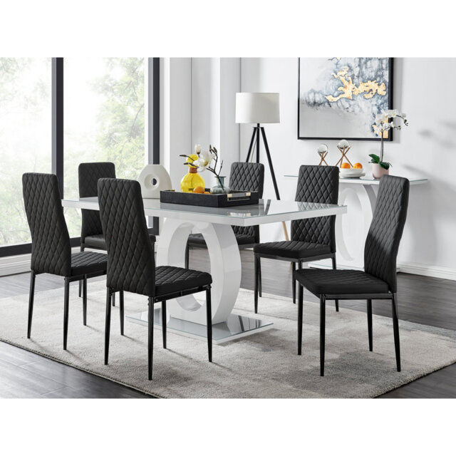 Scottsmoor High Gloss Halo Dining Table Set & 6 Luxury Faux Leather Dining Chairs - Modern Design