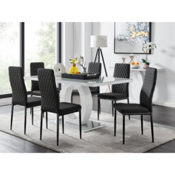Scottsmoor High Gloss Halo Dining Table Set & 6 Luxury Faux Leather Dining Chairs - Modern Design