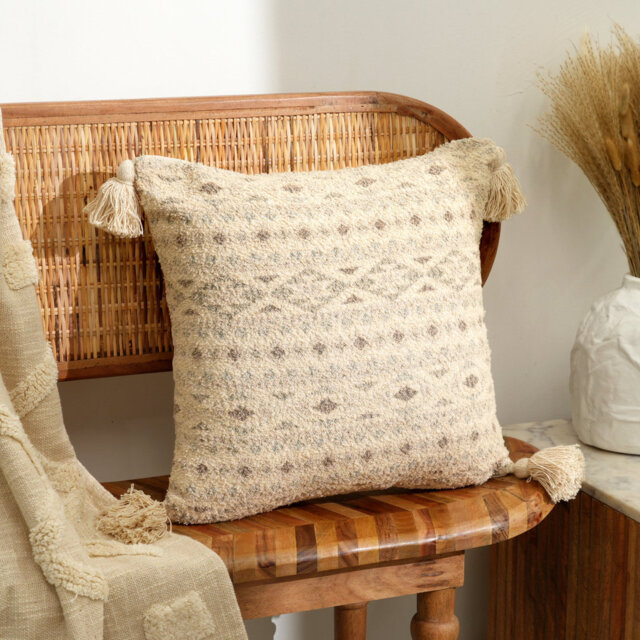 Sandstone Peaks Tufted Cushion with Tassels - Beige - 20 × 12 Inch