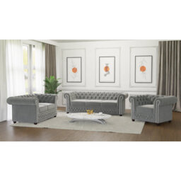 Chesterfield Hanna 3 Seater Sofa Made of Velvet Fabric with Solid Wood Legs