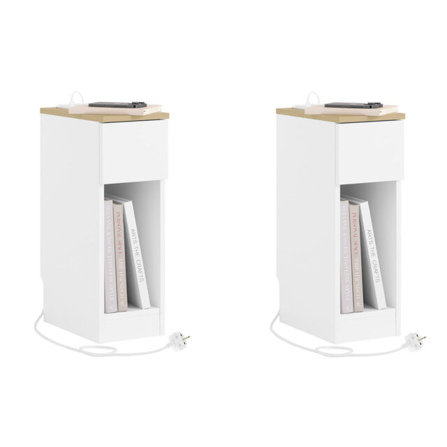 20cm W Manufactured Wood Bedside Table with Charging Station