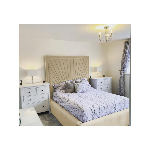 Odie Plush Velvet Upholstered Bed Frame - Sprung Slats, Padded Headboard