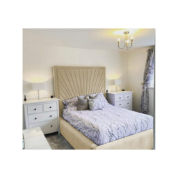 Odie Plush Velvet Upholstered Bed Frame - Sprung Slats, Padded Headboard