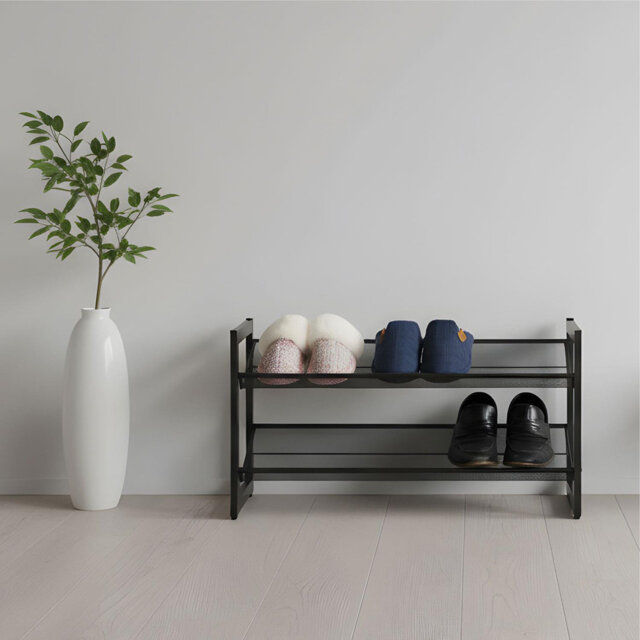 Stackable 2-Tier Metal Shoe Rack – Adjustable Flat Or Slanted Shelves – Holds 6 To 8 Pairs – Space-Saving Shoe Organiser For Hallway, Bedroom, Entrywa