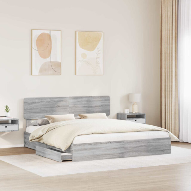 Bed Frame With Drawer Smoked Oak 135 X 190 Cm Engineered Wood
