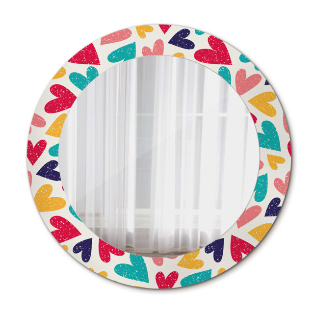 Huldar Round Glass Framed Wall Mounted Accent Mirror in Red/Blue/Orange