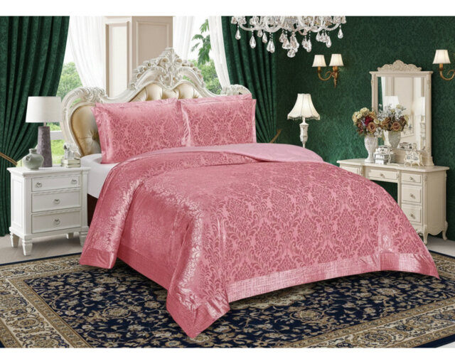 Emilia Bedspread Set with Pillow Shams – Luxury Jacquard Damask Coverlet Bedding for Double, King & Super King Sizes