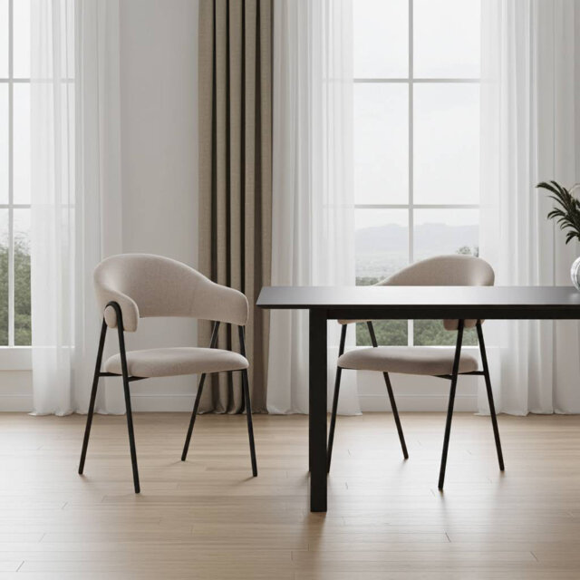 Noah Set of 2 Velvet Upholstered Dining Chairs with Black Metal Frame