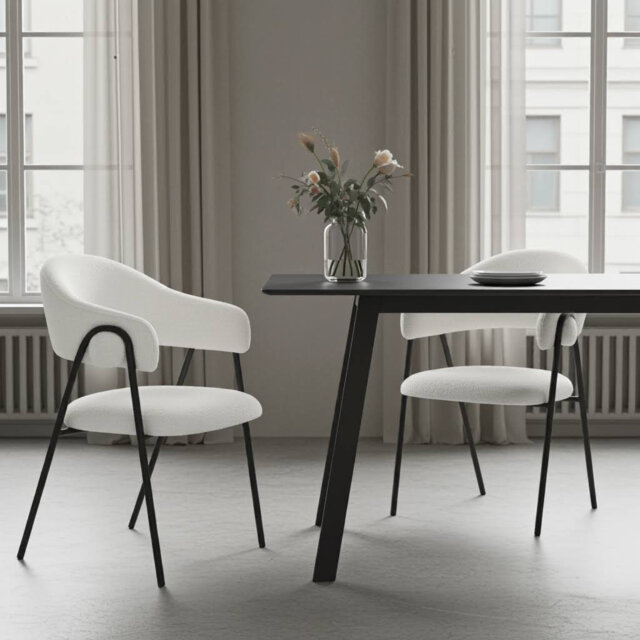 Noah Set of 2 Upholstered Dining Chairs with Black Metal Frame