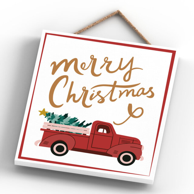 Merry Christmas Truck Festive Christmas Wooden Plaque Vivid Squid Wholesale Wall Decor