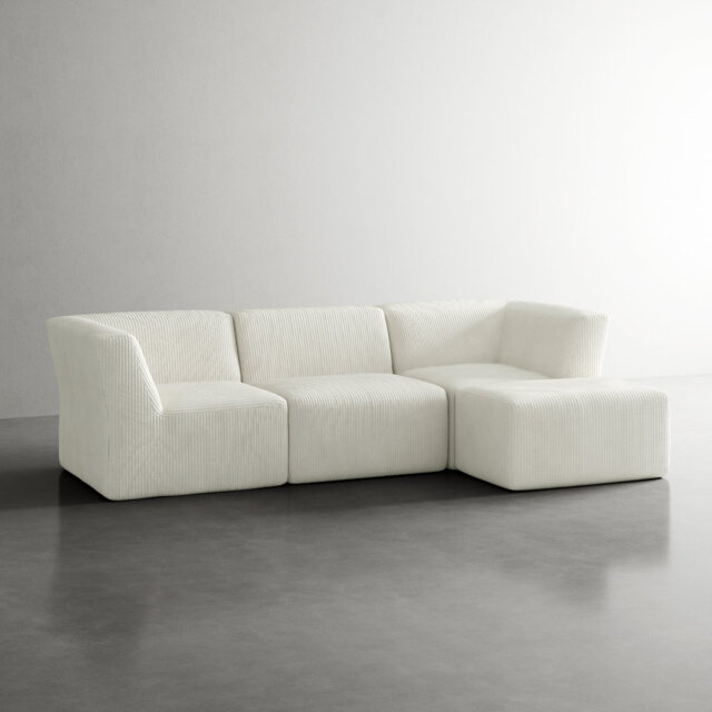 Berlare 4 - Piece Upholstered Corduroy Modular Sectional Sofa Set with Removable Ottoman – Fully Compressed, No Assembly Required