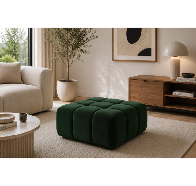 Sofia Luxe Silver Velvet Ottoman – Sculptural Modern Footstool for Modular Seating