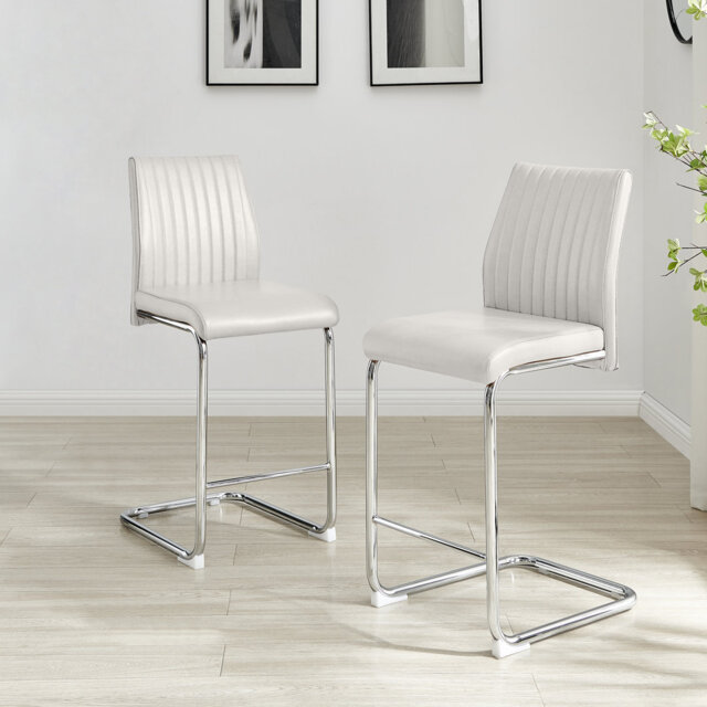 Loren Luxury Faux Leather Breakfast Bar Chairs - Upholstered Modern Design Chrome Legs