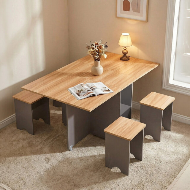 5-Piece Drop Leaf Dining Table and Stools Set