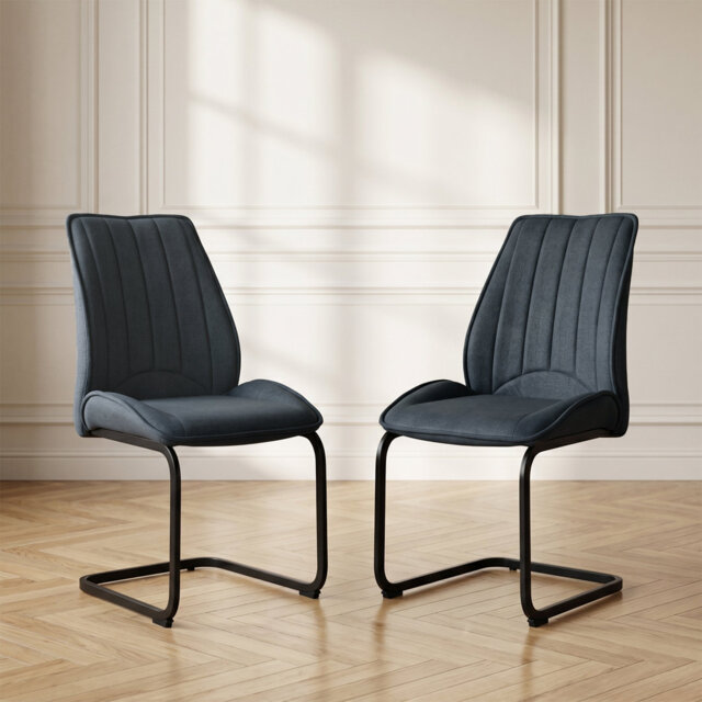Cantilever Dining Chairs Set, Vertical Channel Tufting with Ergonomic High Back - Modern Grey Fabric Kitchen Chairs for Dining Room, Home and Kitchen