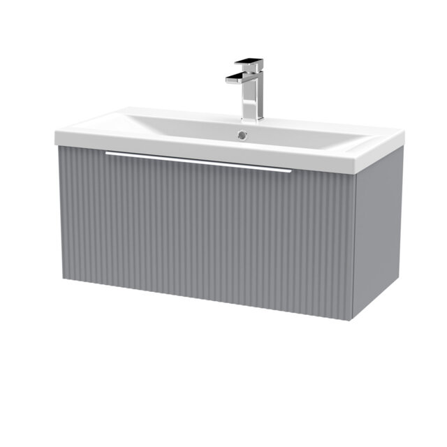 Fluted 810mm Single Bathroom Vanity with Drop In Vitreous China Basin