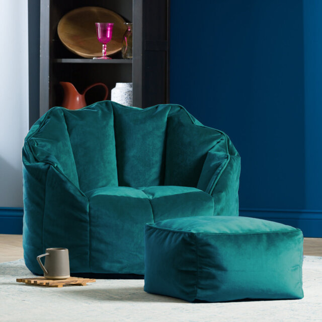 icon Sirena Scallop Chair Bean Bag and Footstool Ochre Yellow Velvet Bean Bags