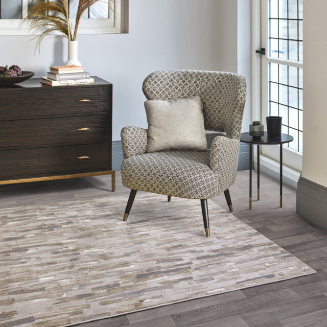 Luxurious Beige Abstract Modern Easy To Clean Rug For Dining Room Bedroom & Living Room
