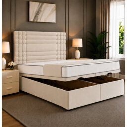 Persia Linear Panel Divan Ottoman Storage Bed Frame with Floor Standing Headboard & End Lift Storage