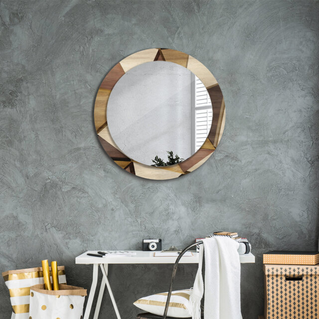 Huldar Round Glass Framed Wall Mounted Accent Mirror in Brown/Beige