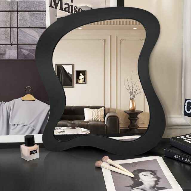 Irregular Wood Framed Wall Mirror Asymmetrical Decorative Wall Mirror