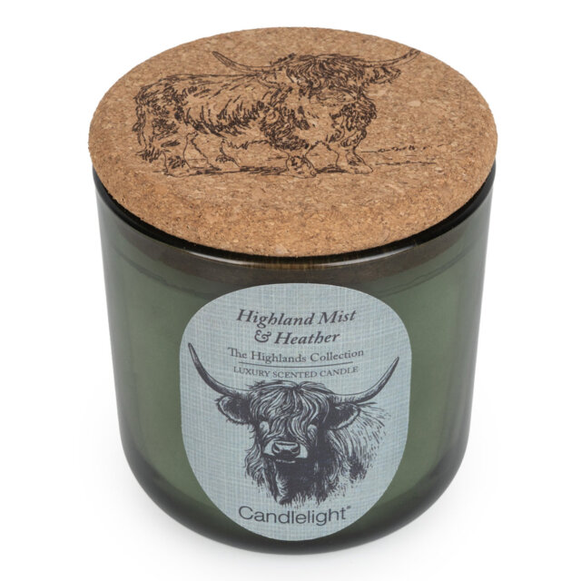 Single Wick Glass Candle With Cork Lid Highland Mist - 5% Birch & Heather Scent