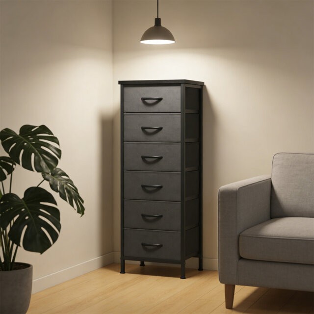 6-Drawer Tall Dresser, Vertical Chest Of Drawers With Fabric Drawers