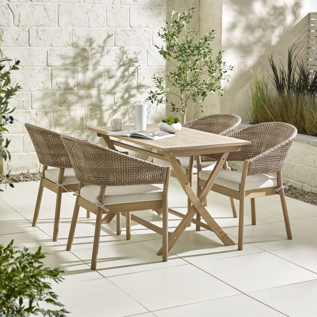 Melony Solid Wood Rectangular Garden Dining Table With Wicker