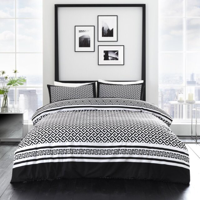 Modern Geometric Print Duvet Cover Set with Matching Pillowcases - Available in Single Double King - Polycotton Bedding Set
