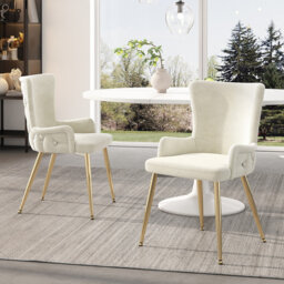 Beige Velvet 2-Piece Dining Chairs with Gold Metal Legs, Ideal for Dining Room