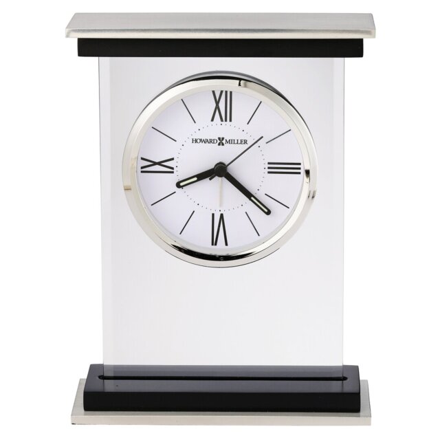 Modern & Contemporary Roman Numeral Quartz Movement / Crystal Alarm Tabletop Clock in White/Black/Silver