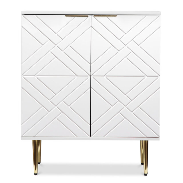 Modern 3D Embossed Sideboard Cabinet with Adjustable Shelf - Gold Handles & Raised Legs, Sturdy Engineered Wood for Hallway, Dining Room & Living Room