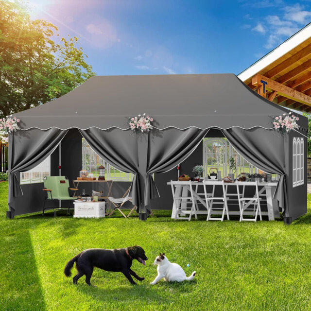 3mx6m Pop Up Gazebo, Waterproof Folding Tent With 6 Removable Sidewalls, 6 Sandbags & Storage Bag, Upf50+ Marquee Canopy Outdoor Pavilion, Event Shelt