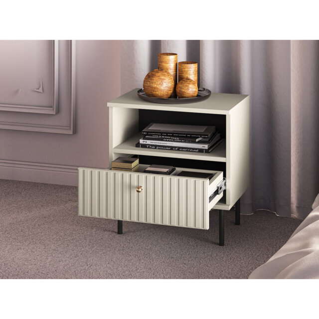 Caletto Nightstand with Drawer Decorative Slats 50 cm Cashmere