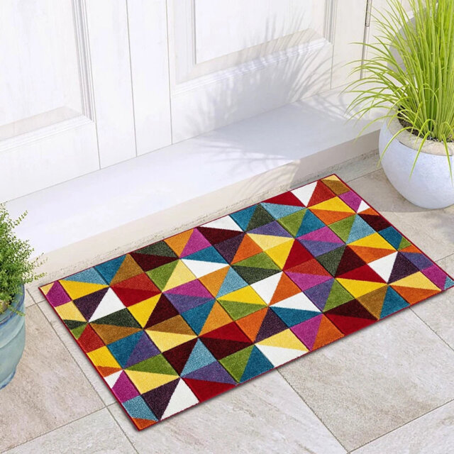 Triangle Geometric Polypropylene Rug & Runner – Heavy Duty, High Traffic Area Carpet