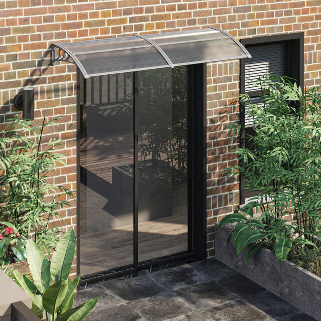 196 X 75cm Clear Front Door Canopy, Outdoor Polycarbonate Awning, Aluminium & Rigid Plastic Frame Uv & Rain Resistant Window Door Shelter With Mountin