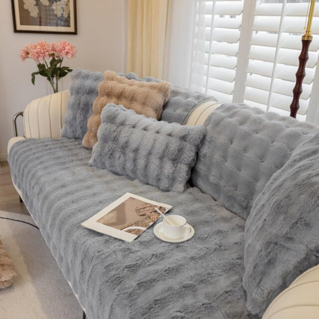 Soft Plush Sofa Cover - New Non-Slip Sofa Covers 1 2 3 Seater, Rabbit Faux Fur Couch Covers, Fluffy Couch Cover, Sofa Cover L Shape Furniture Protecto