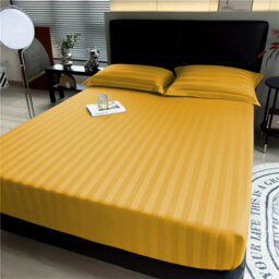 Aspire Homeware Luxury 40cm Deep Striped Fitted Sheet for Hotel Style Bedroom Comfort