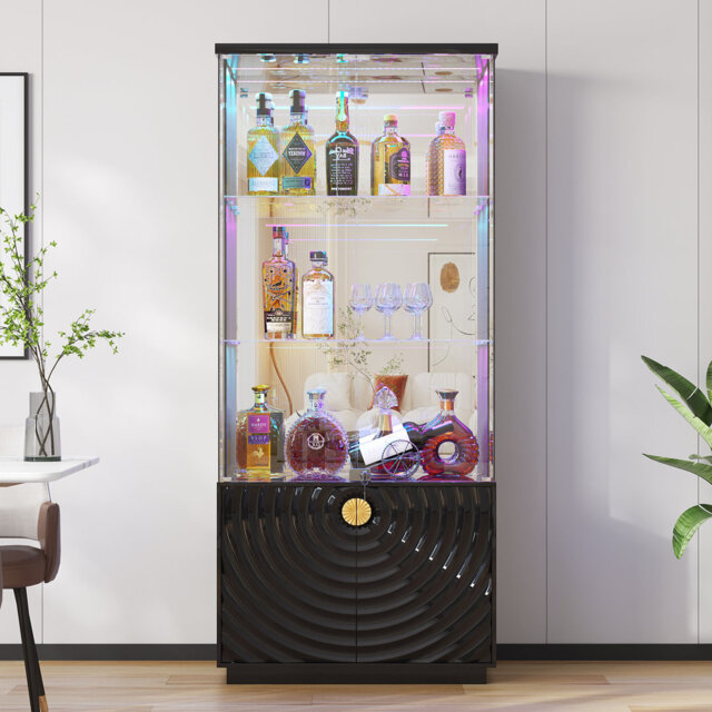 Glass Display Cabinet with Sensor Light and Lock