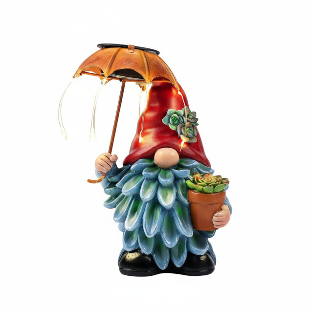 Whimsical Solar Gnome Garden Statue with LED Umbrella Outdoor Decor