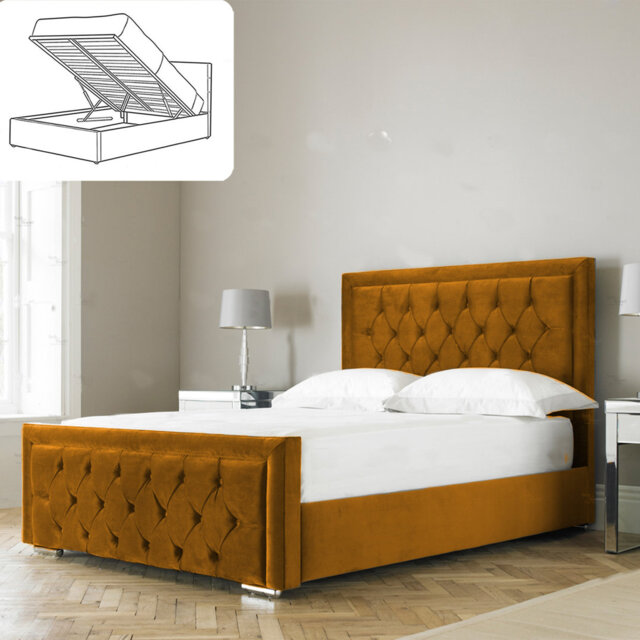 Aura Averian Upholstered Ottoman Storage Bed - Plush Velvet Gas Lift Bed Frame with Headboard