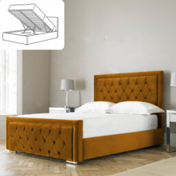 Aura Averian Upholstered Ottoman Storage Bed - Plush Velvet Gas Lift Bed Frame with Headboard