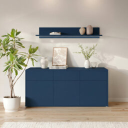Minimalistic sideboard with 3 drawers and 3 doors, push-to-open mechanism, engineered wood, terracotta, 184.2 cm W x 83.1 cm H x 41.5 cm D