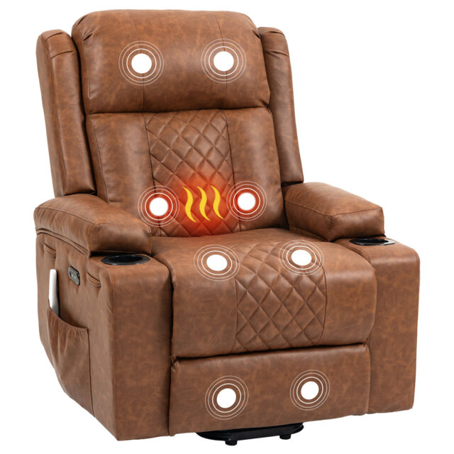PU Leather Electric Power Lift Heated Massage Recliner Chair with Cup Holders and USB Type C